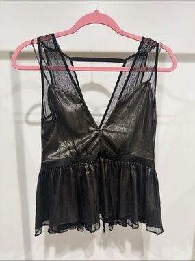 Express Black Sheer Mesh Peplum Tank Top